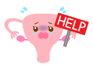 助けを求めてるデフォルメされたかわいい子宮のイラスト